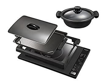 【中古】「ほぼ新品」パナソニック IHホットプレート 専用鍋付き 7段階火力調整 焼肉 ホットケーキ クレープ お好み焼きブラック KZ-HP2100-K