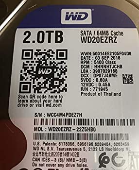 【中古】「ほぼ新品」WD Blue 2結核症 Desktop Hard Disk Drive - 5400 RPM SATA 6 Gb/s 64MB Cache 3.5 Inch - WD20EZRZ [並行輸入品]