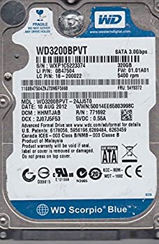 【中古】「非常に良い」wd3200bpvt-24jj5t0、DCM hhmtjab、Western Digital 320?GB SATA 2.5ハードドライブ