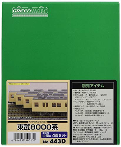 【中古】グリーンマックス Nゲージ 東武8000系 増結用中間車4両セット 443D 鉄道模型 電車