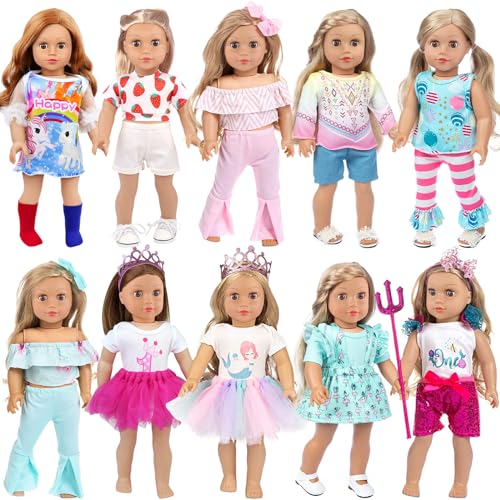 【中古】「ほぼ新品」Ecore Fun Ramdon 10セット 18インチ 人形 服 服 パジャマ ドレス ヘアクリップ 18インチ 女の子 人形用｜オマツリライフ別館
