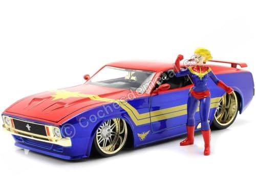 【中古】「非常に良い」JADA TOYS ミニカー 1/24サイズ HWR Marvel 1973 Ford Mustang Mach 1 W/Captain Marvel 26068