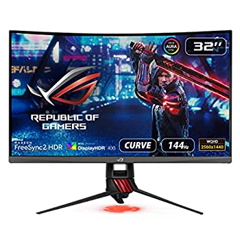 【中古】「ほぼ新品」ASUS 31.5in曲線状の形ゲーミングモニター XG32VQR WQHD 広可視性角178° 144サイクル HDR400 FREESYNC 2 HDR DCI-P3 HDMI×2界面高さ合わせる