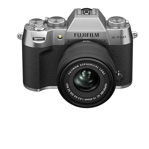 【中古】「ほぼ新品」富士フイルム(FUJIFILM) 鏡鑑受け答え一眼写真機 X-T50 水晶体一揃いの道具(XF15-45) しろがね色 F X-T50LK-1545-S