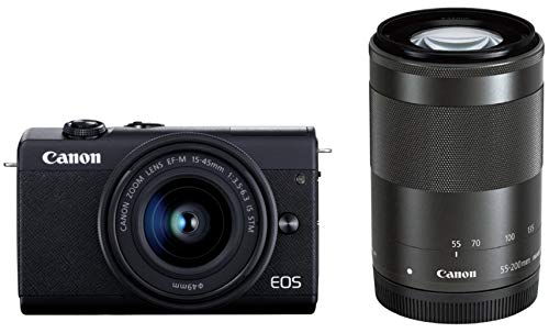 【中古】「非常に良い」Canon ミラーレス一眼カメラ EOS M200 ダブルズームキット ブラック EOSM200BK-WZK