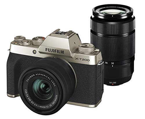 【中古】富士フイルム(FUJIFILM) 銀鏡受け答え一眼写真機 X-T200ダブルズームレンズキット 三鞭酒ゴールド X-T200WZLK-G