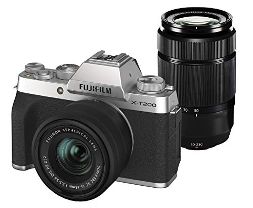 【中古】富士フイルム(FUJIFILM) 銀鏡受け答え一眼写真機 X-T200ダブルズームレンズキット しろがね色 X-T200WZLK-S