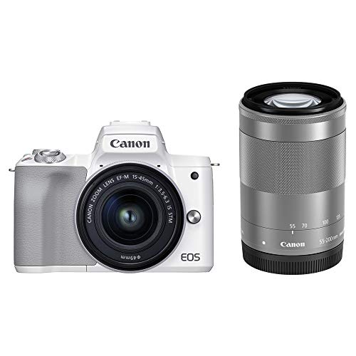 【中古】「ほぼ新品」Canon 鏡鑑受け答え一眼写真器 EOS Kiss M2 ダブルズームキット 白いこと KISSM2WH-WZK ミラーレス一眼カメラ-デジタルカメラ-カメラ・ビデオカメラ・光学機器