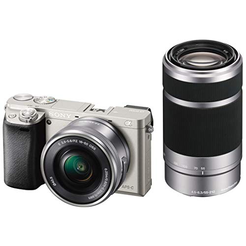 【中古】「ほぼ新品」SONY 鏡鑑受け答え一眼 α6000 ダブルズームレンズキット E PZ 16-50粍 F3.5-5.6 OSS + E 55-210粍 F4.5-6.3 OSS しろがね色 ILCE-6000Y S
