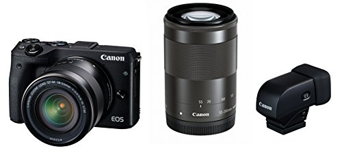 【中古】「ほぼ新品」Canon 鏡鑑受け答え一眼写真機 EOS M3 ダブル望遠レンズEVF一揃いの道具(黒いこと) EF-M18-55粍 F3.5-5.6 IS STM EF-M55-200粍 F4.5-6.3 IS STM 嘱する EOS