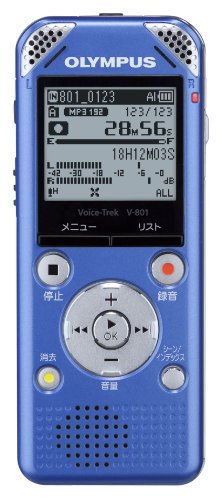【中古】「非常に良い」OLYMPUS ICレコーダー VoiceTrek 2GB MP3/WMA ステレオ録音 microSD対応 LBL ライトブルー V-801