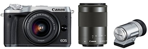 【中古】「非常に良い」Canon ミラーレス一眼カメラ EOS M6 ダブルズームEVFキット(シルバー) EF-M15-45mm/EF-M55-200mm 付属 EOSM6SL-WZEVFK