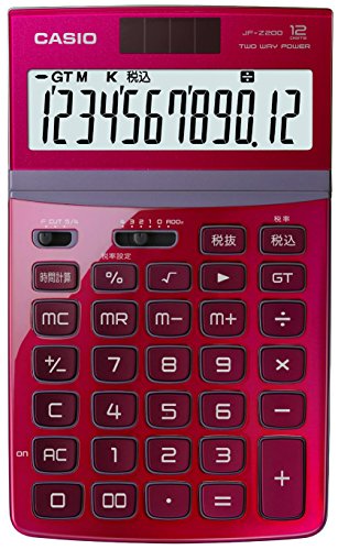 【中古】カシオ 電卓 ジャストタイプ 12桁 レッド JF-Z200RD-N