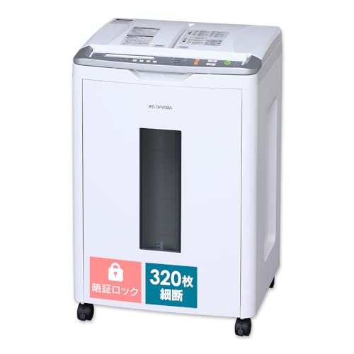 【中古】「未使用品」アイリスオーヤマ オートフィードシュレッダー 業務用 自動送り機能 自動細断320枚 クロスカット 静音 ホチキス対応 連続使用25分 CD/DVD/カード対応 ダストボックス大容量53L AFS320C ホワイ