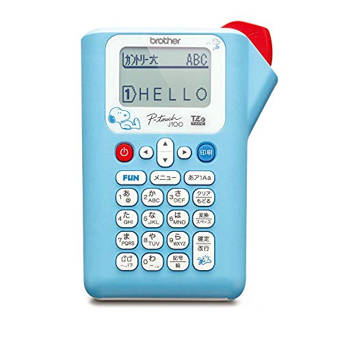 【中古】ブラザー工業 ラベルライター ピータッチ PT-J100SNL スヌーピーライトブルー(3.5mm~12mm幅/TZeテープ)
