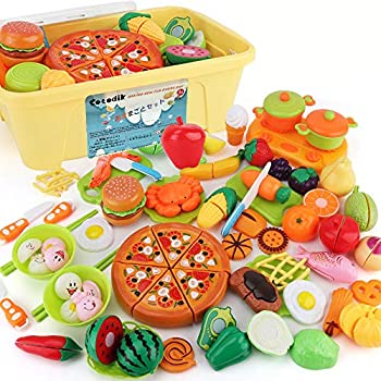 【中古】「非常に良い」Sotodik 60点 おままごとセット 野菜 果物 餃子 おままごと キッチン お茶碗 お箸 収納ボックス 40x26x14cm ごっこ遊び 知育玩具 子どもの誕生日