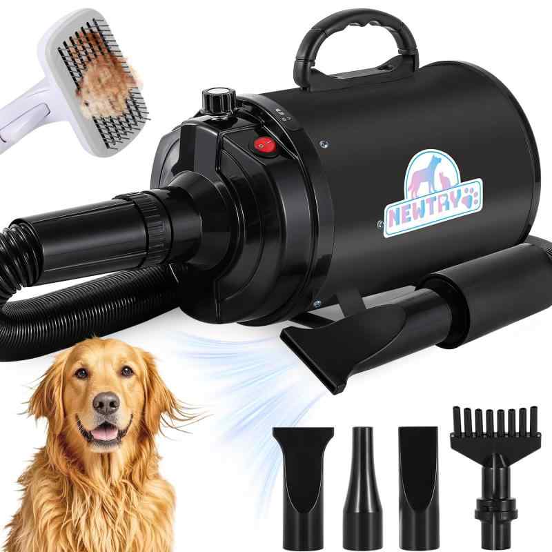NEWTRY 愛玩動物ドライヤー 犬用 愛玩動物用 ドライヤー ブロワー 送風機 無度合い速力度抑えつける 3つのノズル付き添い人 毛はらい付き添い人 風速、気温合わせる能力のある いけ図図しい量 騒々しい音先ぼそる 100V 50サイクル/60サイクル 650-1800W (黒)