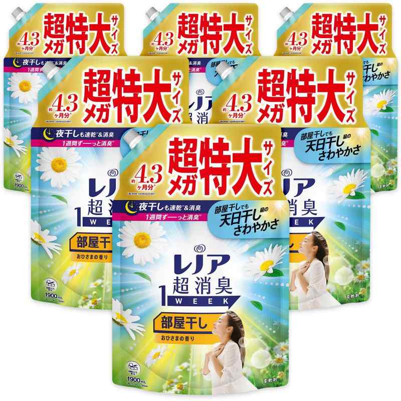 レノア Lenor 超消臭1WEEK 柔軟剤 部屋干し おひさまの香り 詰め替え 1,900mL&times;6袋 [大容量] [ケース品]｜シオカゼ商店