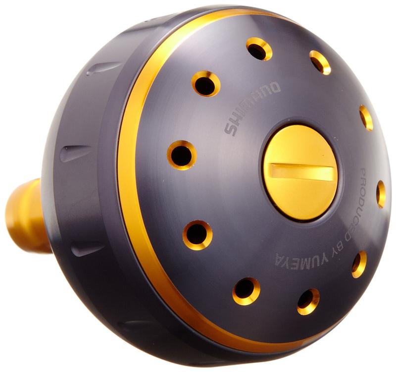 シマノ(SHIMANO) リール 夢屋 アルミラウンド型 パワーハンドルノブ ブラック/ゴールド Lノブ TypeB用 26293 パーツ