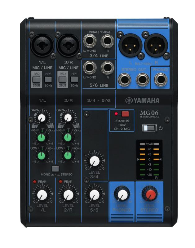 ヤマハ YAMAHA 6チャンネルミキシングコンソール MG06 最最大2 Mic / 6 Line入力 マイクプリアンプ「D-PRE」搭載 堅牢なメタルシャーシ