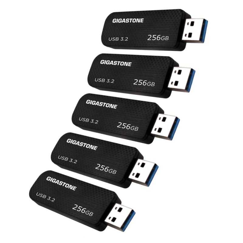 GIGASTONE 256GB Flash USB メモリ (5個セット) Z30 USB 3.2 Gen 1, 100MB/s超高速転送 キーチェーン穴付き カーボン調デザイン プッシュプル設計 データ保存 バックアップ PC/Mac/テレビ/車載対応|シオカゼ商店