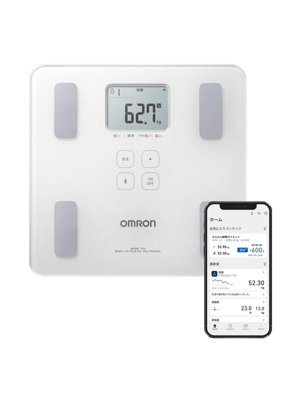 オムロン 体量 体組み上げる計 HBF-230T-SW スマホ連絡 体脂肪組織率 BMI 枠組み筋率 OMRON connect相応う 自動小銃意識すること シャイニーホワイト