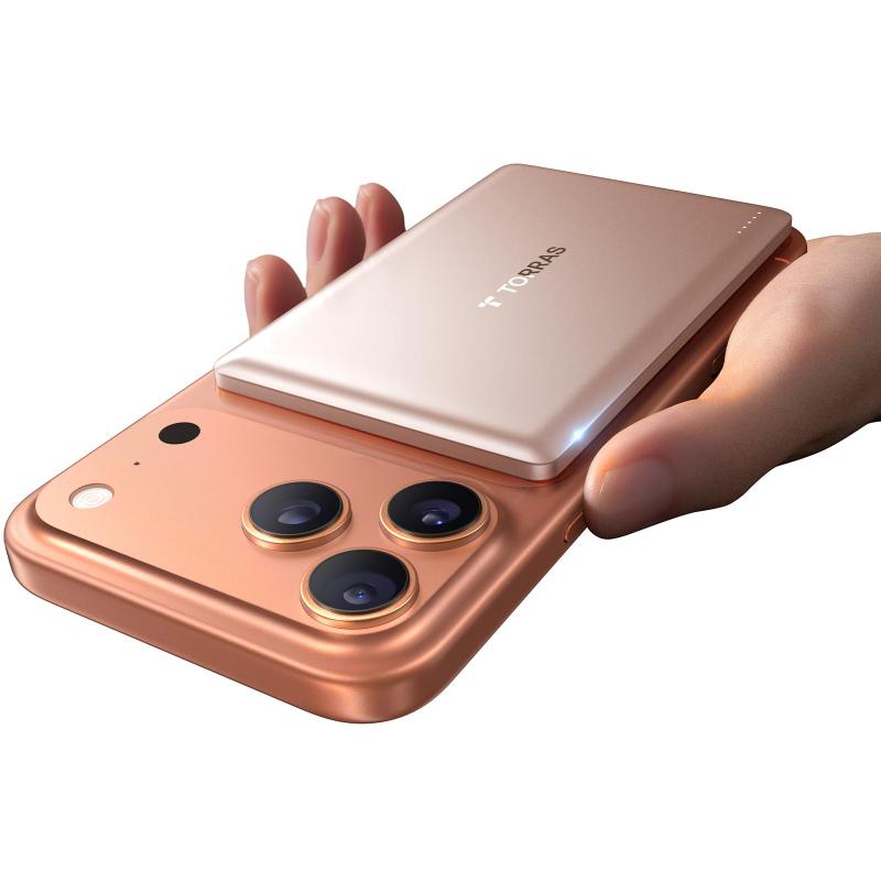 TORRAS モバイル バッテリー MagSafe対応 極薄型 軽量 小型 急速充電 ワイヤレス充電器 マグネット式 PSE技術基準適合 5000mAh iPhone12～17対応（ デザートチタニウム）