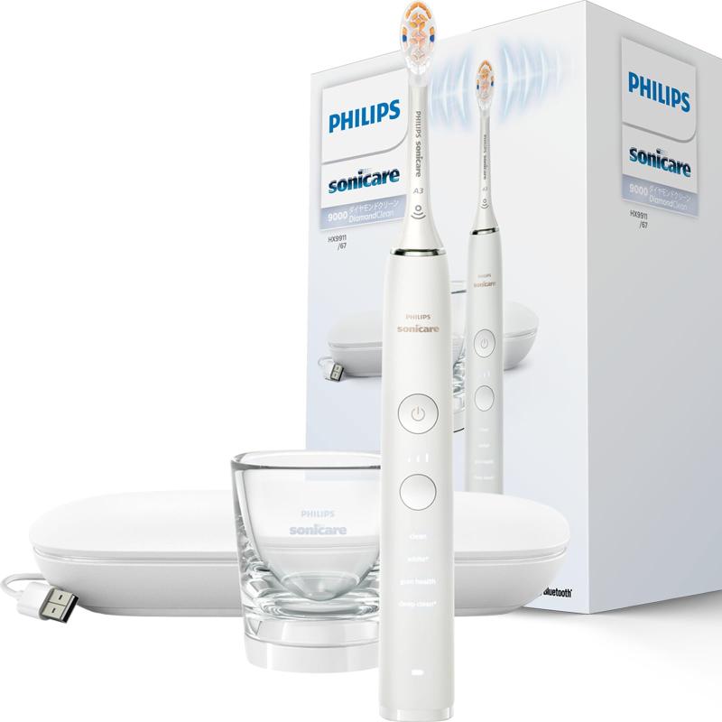 フィリップス 電動歯ブラシ ソニッケアー ダイヤモンドクリーン9000 (携帯用トラベルケース/充電器用グラス付き) HX9911/67 ホワイト|シオカゼ商店