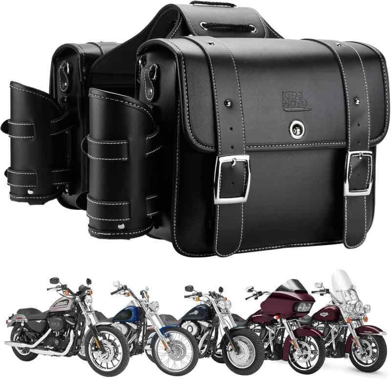 KEMIMOTO バイク サイドバッグ 左右セット 22L大容量 バイク用 サドルバッグ 防撥水防水 ドリンクホルダー付属 型崩れ防止 小物収納 レブル250 ADV150 スクーター バイク汎用 KM-1901|シオカゼ商店