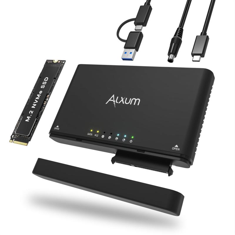 Alxum PCIe NVMe M.2 とSATA HDD/SSD 両対応 クローン スタンド Type-C/A USB 3.2 Gen2 10Gbps高速データ転送 クローン／オフラインコピー機能付き 2.5/3.5インチ SATA SSD(Mキー/B