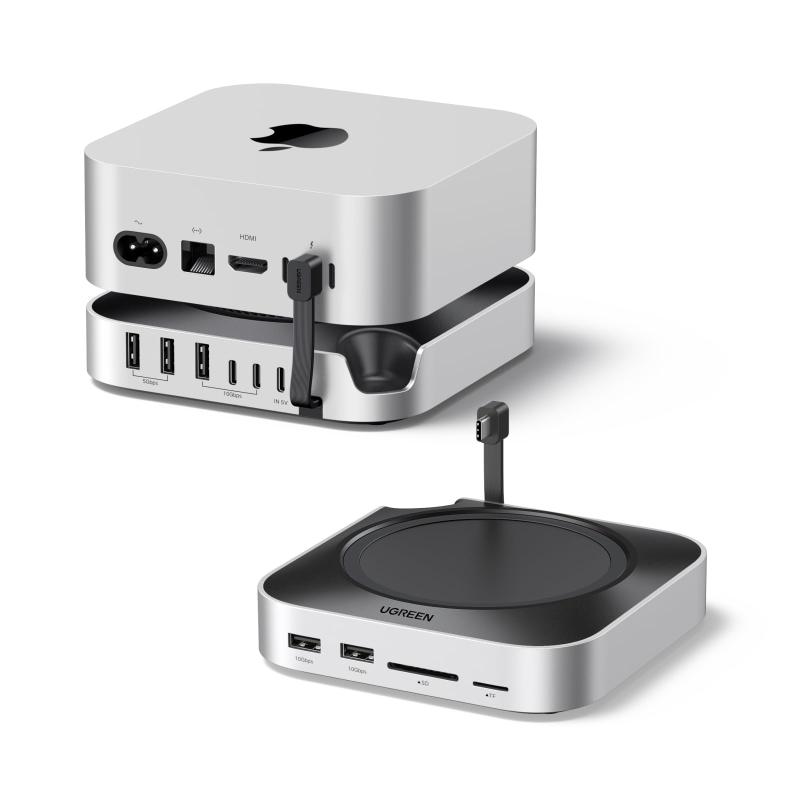 UGREEN Mac mini M4用 縛ステイション＆照明ランプ｜NVMe SSD取りひろげる拡張スロット積み上げる｜USB-A×3（10Gbps）・USB-C資料界面・SD歌留多読み手相応う｜Mac mini M4 / M4 Pro専用
