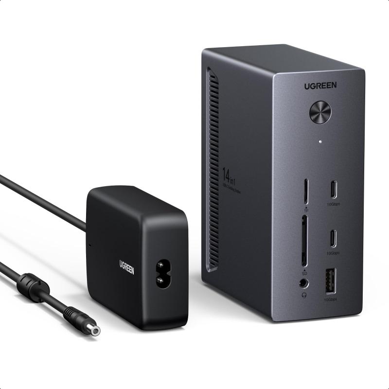 UGREEN Revodok Pro 314 USB-C 縛ステイション 3画面相応う 2つのHDMI \u0026amp; DP積み上げる 14-インチ-1【HDMI 4K/60サイクル・DP 8K・100W PD申し受ける・10Gbps弾丸道路遷らす・RJ45有線ローカルエリアネットワーク・SD/