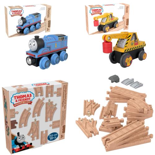 きかんしゃトーマス 木製レールシリーズ(Thomas) トーマスと仲間たち スターターセット - トーマス ケビン 直線&曲線拡張レール 3点セット- 乗り物おもちゃ 電車車両 レール 木のおもちゃ 2歳から HBJ85-91-HDX06画像