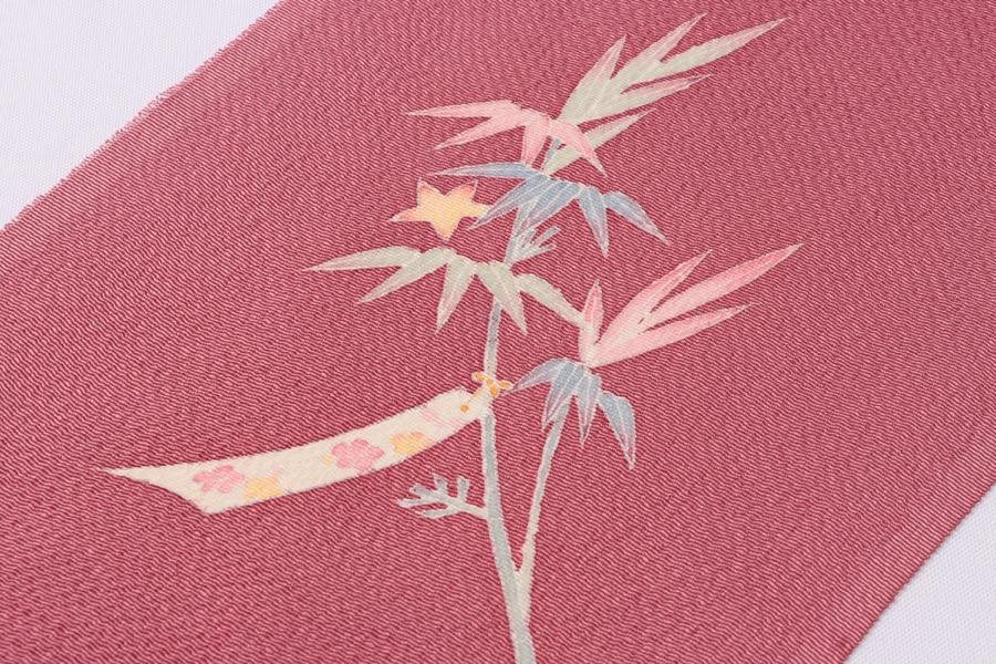 加賀友禅 正絹半衿 笹短冊 七夕 手書き 夏 縮緬 濃いピンク 正絹 絹 半 ...