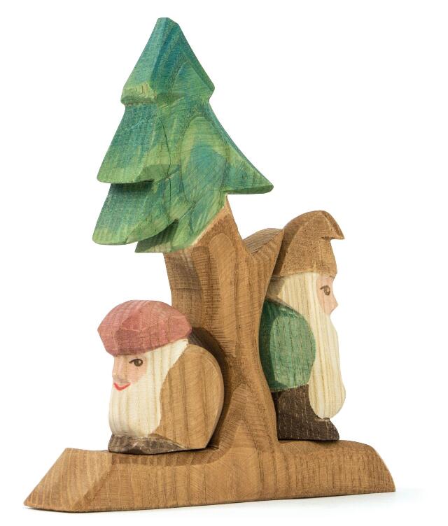 もみの木と小人の３点セット　Fir Tree Dwarves 3 pcs　オストハイマー社　木製　人形　積木