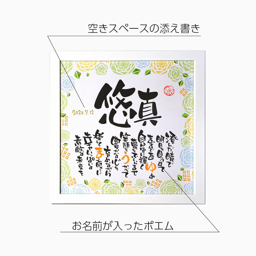 楽天市場 名前詩 出産祝い スクエア額 友達 兄弟 姉妹のお子様のお名前で 命名書 にも 名入れ人数１名様 直筆制作名前入りポエム 名前ポエム 名前 詩 ネーム ポエム 名前詩ギフト おもいやり家