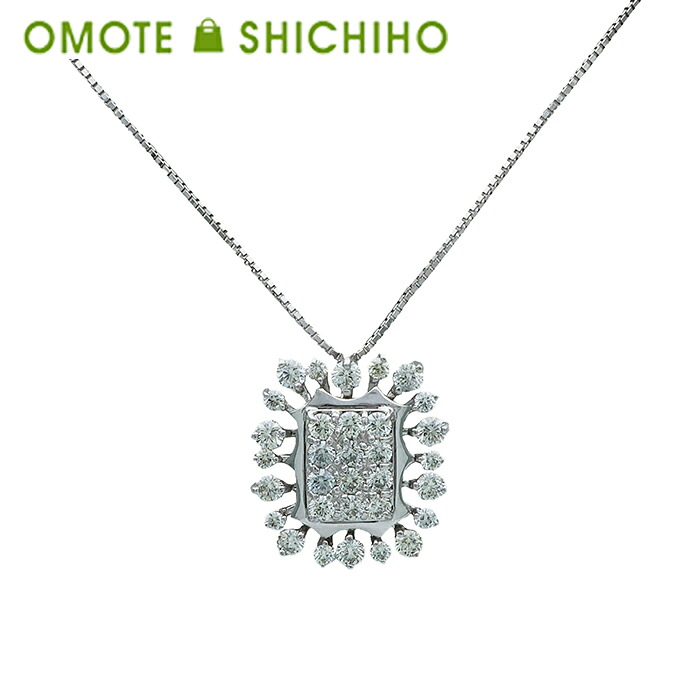 K18 WG ダイヤモンド ペンダント ネックレス スクエア D:1.20ct 18K 18金 750 ホワイトゴールド 4月 誕生石 アクセサリー ジュエリー ラグジュアリー レディース 美品 【中古】