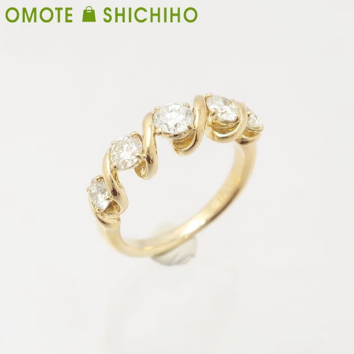 K18 ダイヤモンド リング 12号 18金 750 YG イエローゴールド D:1.00ct 5石 指輪 天然石 4月 誕生石 レディース ジュエリー アクセサリー 美品 仕上げ済み 【中古】