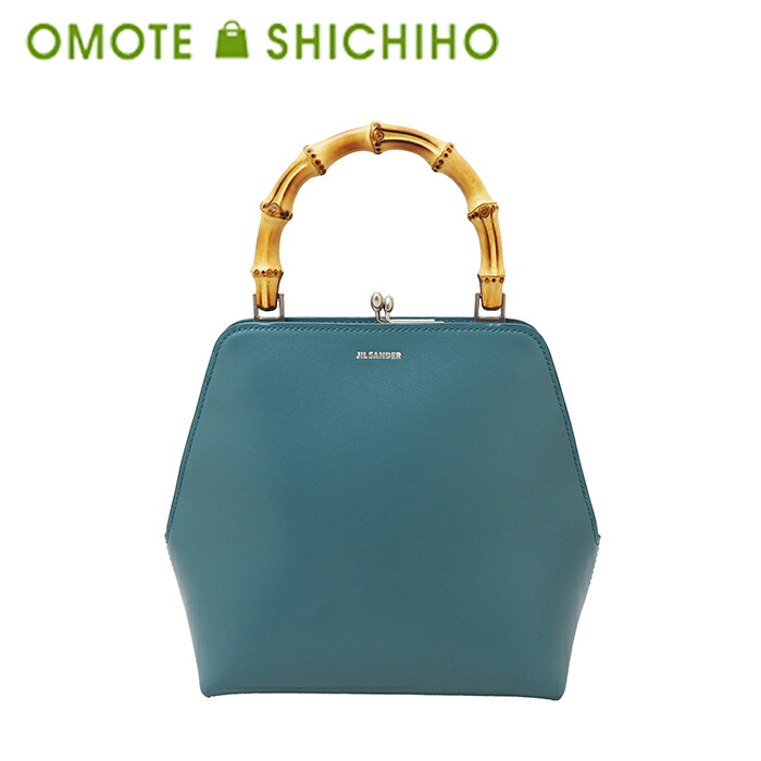 【未使用品】 Jil Sander ジルサンダー ゴジ バンブー スクエア ハンドバッグ がま口 バッグ カーフレザー J07WD0021 ラグーナ ブルー 青 シルバー金具 レディース 春 夏 【中古】