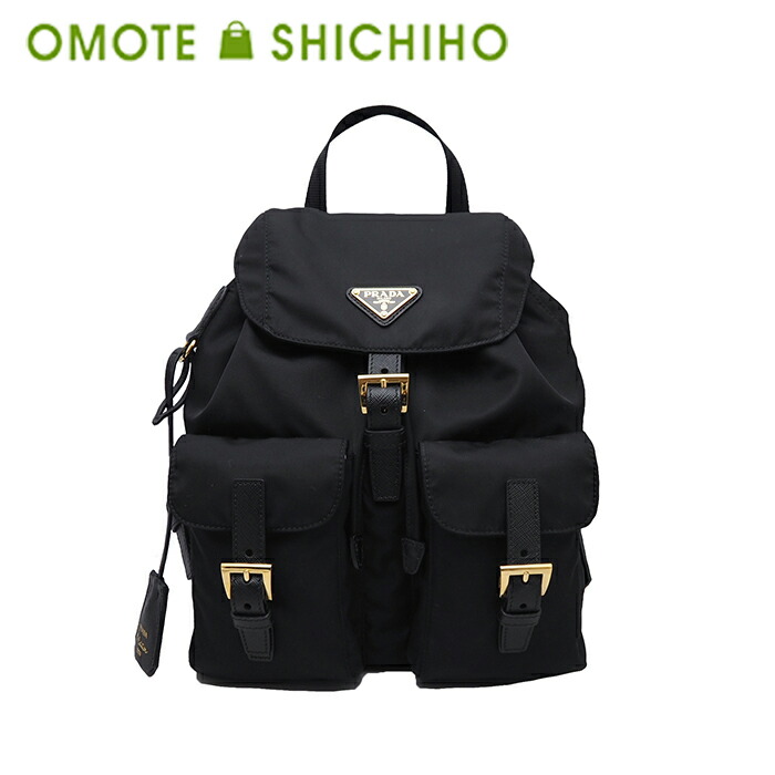 PRADA プラダ スモール Re-Nylon うしろ側容器に並べる 背嚢 リナイロン 黒いこと 黒 ゴールド金具 1BZ677 ３角形ロゴタイプ レディース メンズ 美品【中古】