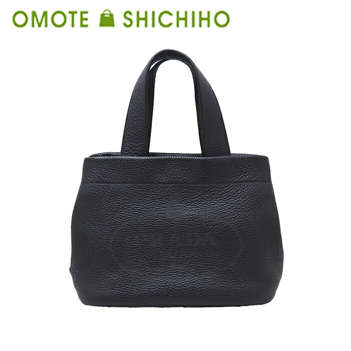 PRADA プラダ スモール レザー トートバッグ ハンドバッグ 1BG390 ブラック 黒 ゴールド金具 トライアングルロゴ パンチング ロゴ レディース 美品【中古】