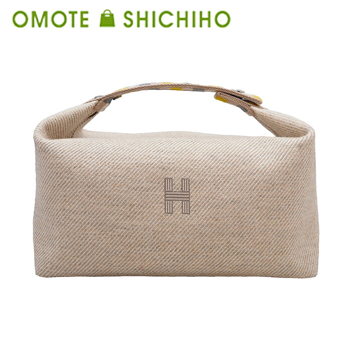 HERMES エルメス ブリッド ア 黒いこと GM オ カレ 綿織物 合切袋 コスメポーチ ミニ御徒面子 ハンドバック セーグル ベージュ レディース メンズ 美品 【中古】 バッグ・小物・ブランド雑貨-ハンドバッグ