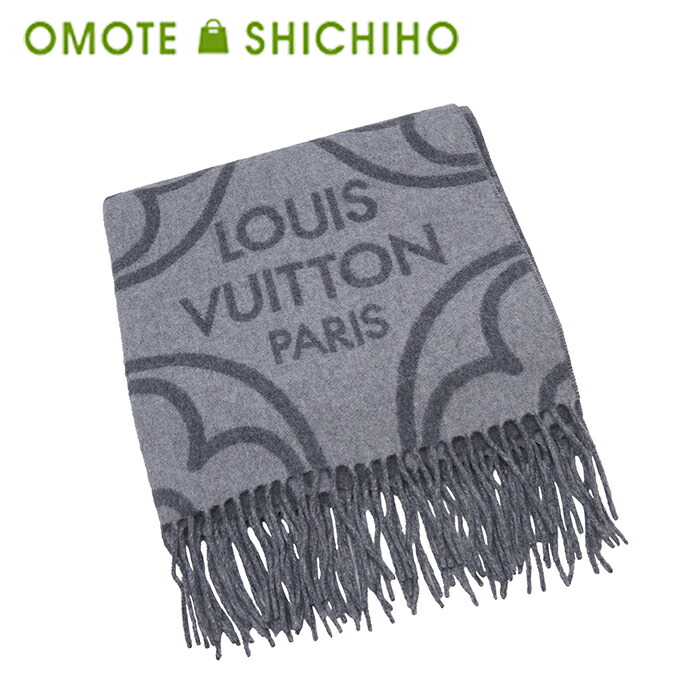 Louis Vuitton ルイヴィトン エシャルプ イヤーマフ えり巻き 袈裟 モノグラム カシミール 羊毛 フリンジ  R96950 薄墨色 メンズ レディース 美品 秋 冬【中古】