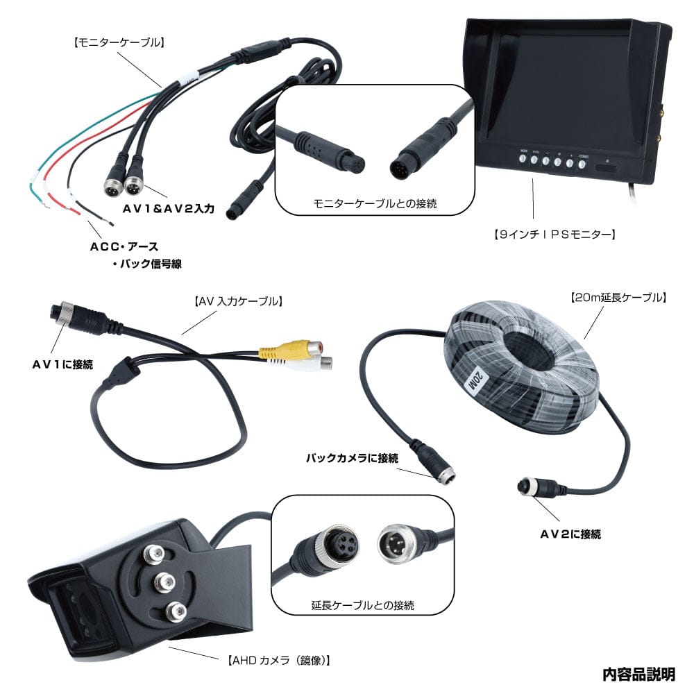 メーカー直送 ジェットイノウエ 9インチＩＰＳモニター&ＡＨＤバックカメラＳＥＴ 592915 ※代引・返品不可 31,370円