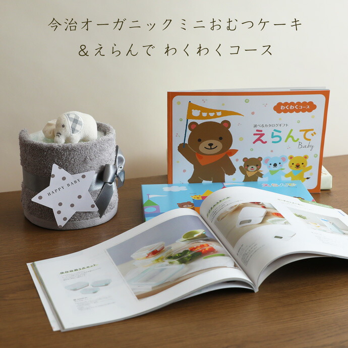 4月17日(金)★到着可能★ 出産祝い 今治タオル オーガニック ミニ おむつケーキ カタログギフト Erande えらんで わくわく 5000円コース ハーモニック ギフトカタログ プレゼント ラッピング 人気 豪華 送料無料 お返しギフト ランキング