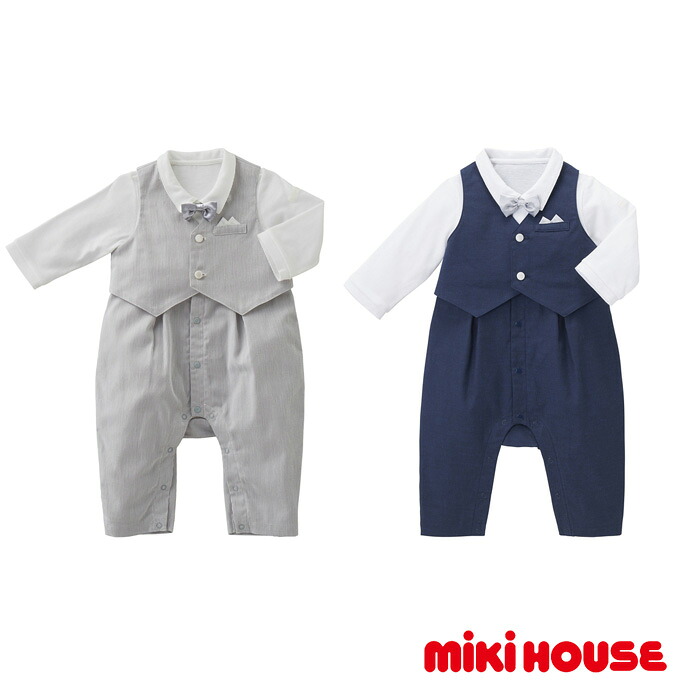 7/22【p5倍＆10万p!要エントリ】 出産祝い 女の子 男の子 ミキハウス mikihouse ベビーフォーマルカバーオールセット 日本製 蝶ネクタイ 専門 子供 可愛い キッズ 夏ギフト ランキング ギフトセット パパ ママ ベイビー プレゼント インスタ ギフト｜おむつケーキ研究所