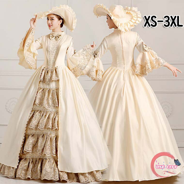 貴族 ドレス お姫様 ロング 宮廷 お嬢様 ステージ 大きいサイズ 舞台 王族服 ジュリエット ヨーロッパ風 プリンセスライン 王族服 演出服 演劇 ハロウィン オペラ声楽 撮影 パニエ追加可 シャンパン XS/S/M/L/XL/2XL/3XL