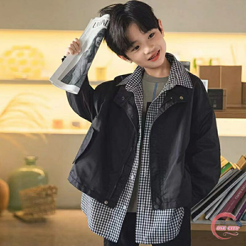 【限定500円OFF】【送料無料】こども服 子ども服 子供服 ゆったり 男の子 春秋 チェック柄 重ね着風 カジュアル アウター ジャケット 子供服