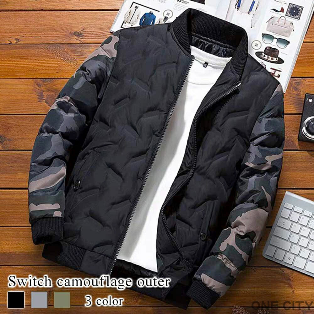 楽天市場】ダウンジャケット メンズ 切り替え迷彩アウター 春 光沢