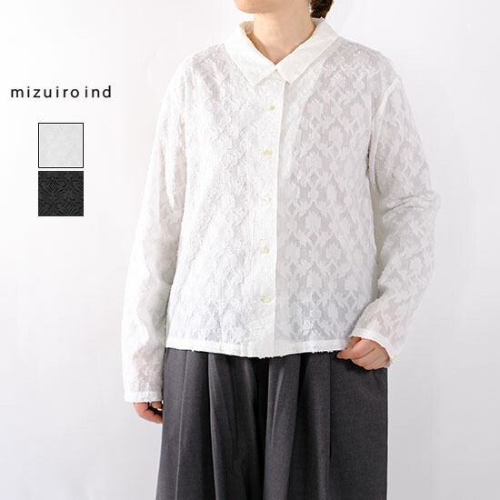 ミズイロインド mizuiro ind ジャカードロングスリーブシャツ 1-230150 長袖 ブラウス ＊送料無料＊《即日発送》2026'春夏